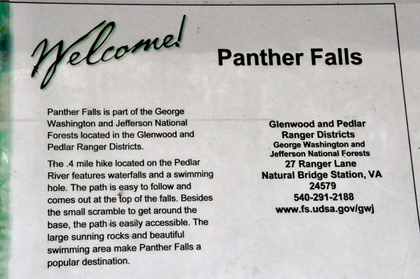 welcome to Panther Falls sign