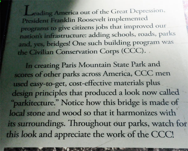 information sign about Paris Mountain State Park