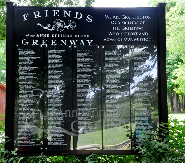 sign listing for Friends of the Anne Springs Close Greenway