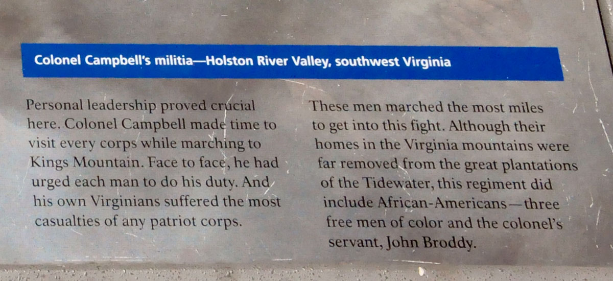 historical sign about Kings Mountain Military battle