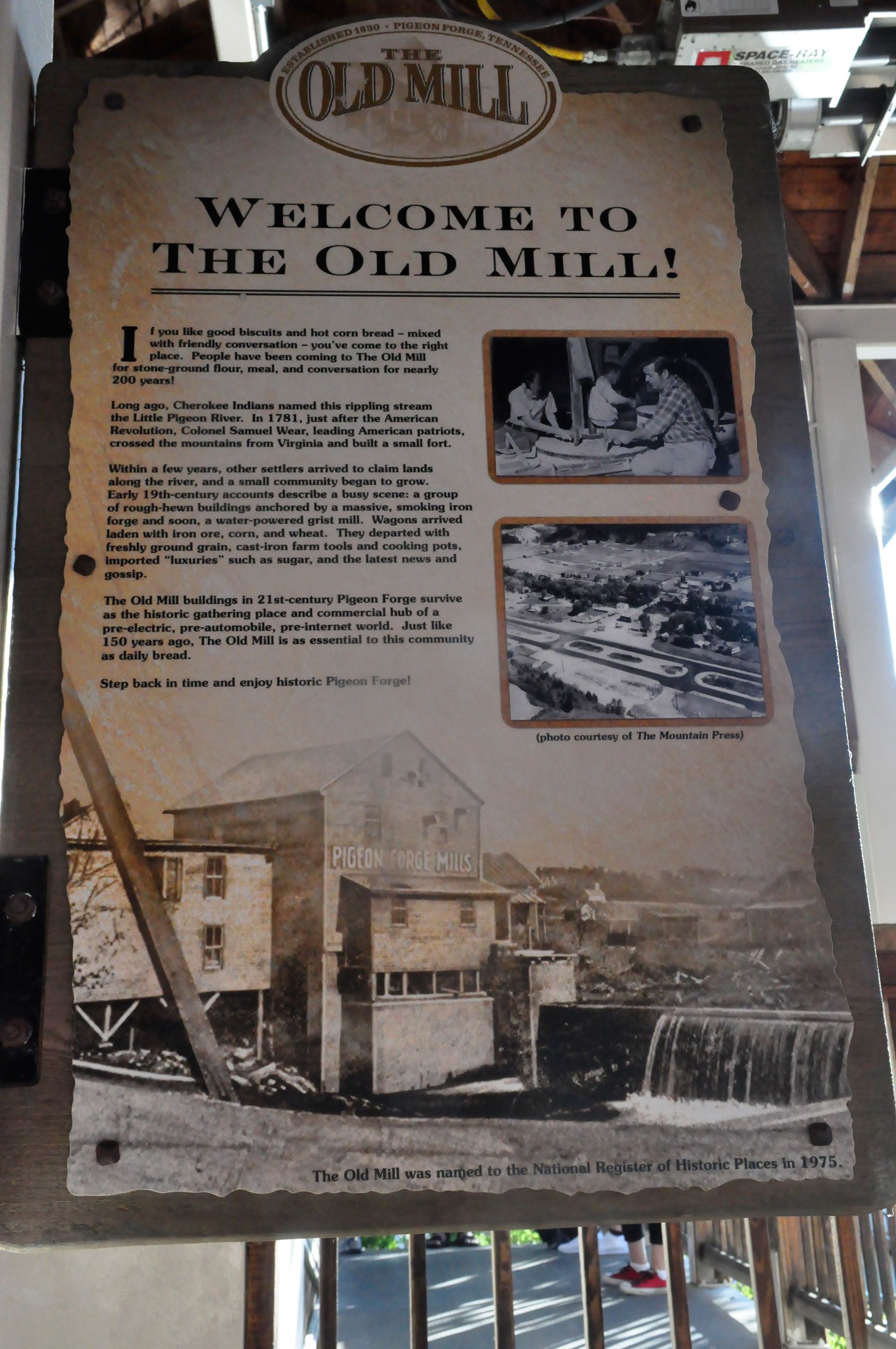 The Old Mill History sign