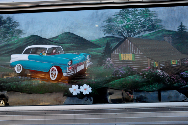 painted window at Mel's Diner
