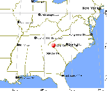 East Coast USA map showing location of Sky Valley GA