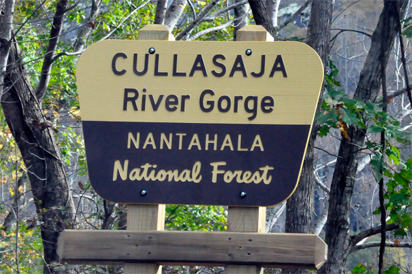 Cullasaja River Gorge sign