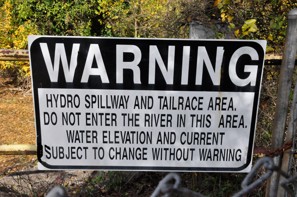 Hydro Spillway warning sign