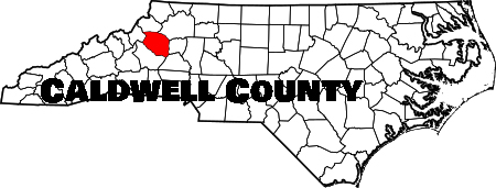 North Carolina map showing location of Caldwell County