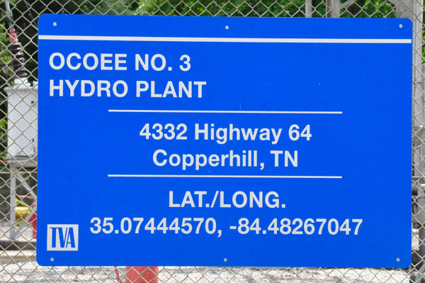 Ocoee No. 3 Hydro Plant sign