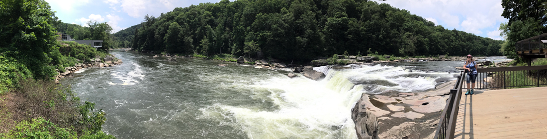 panorama of Karen Duquette at Ohiopyle Falls