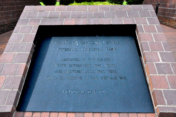 The North Carolina Vietnam Veterans Memorial Park plaque