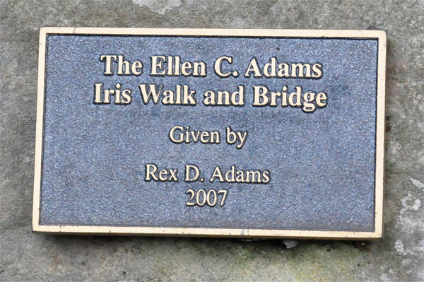 The Ellen C. Adams Iris walk and bridge sign