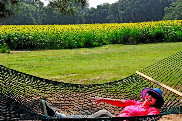 Karen Duquette relaxed in a hammock