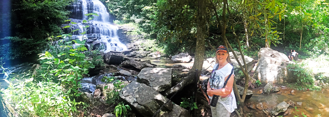 A 2021 panorama of Pearsons Falls and Karen Duquette