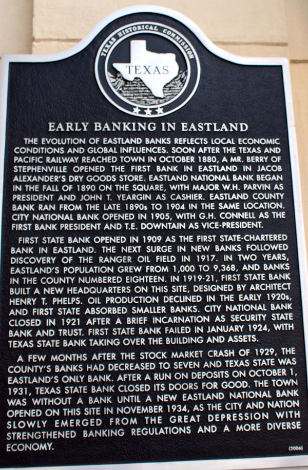 sign about early Banking in Eastland