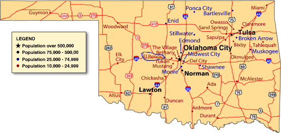 Oklahoma map showing location of El Reno