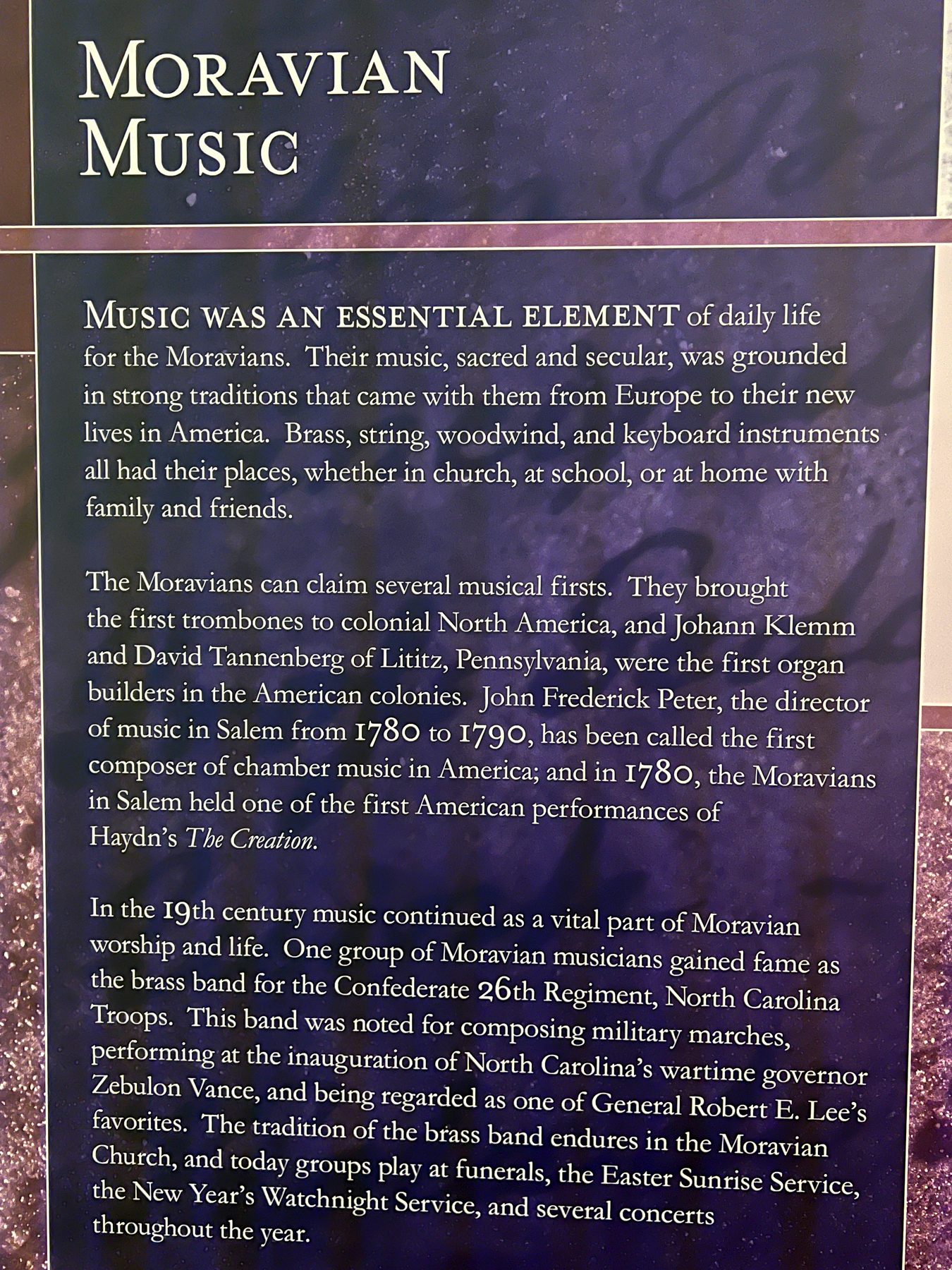 sign about Moravian Music