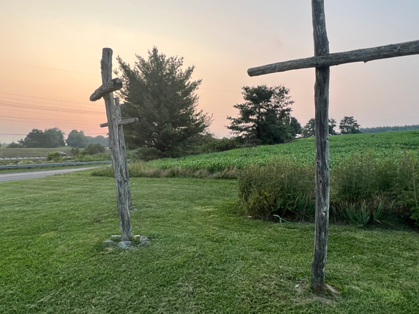three crosses outside of Wytheville's smallest church