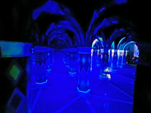 blue Colored lights in the mirror maze