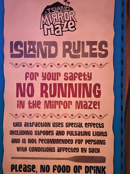 Mirror Maze Island rules sign
