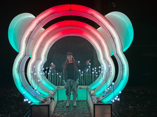 Karen Duquette in the Panda Head Photo spot