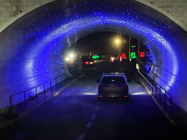 drive-through tunnel with changing lights