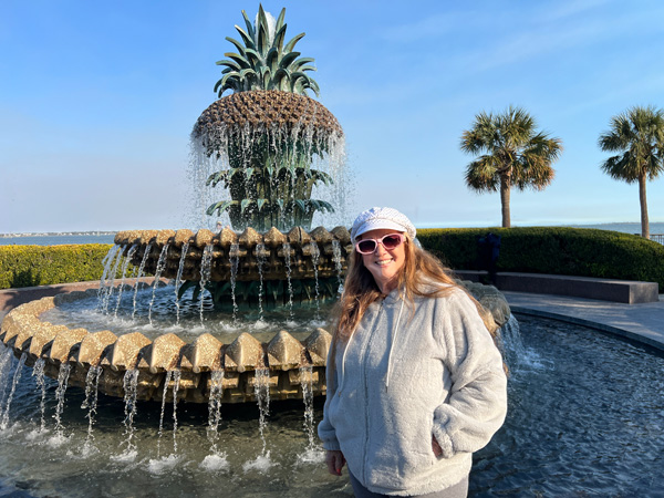 Karen Duquette at the Pinapple Fountain in Waterfront Park