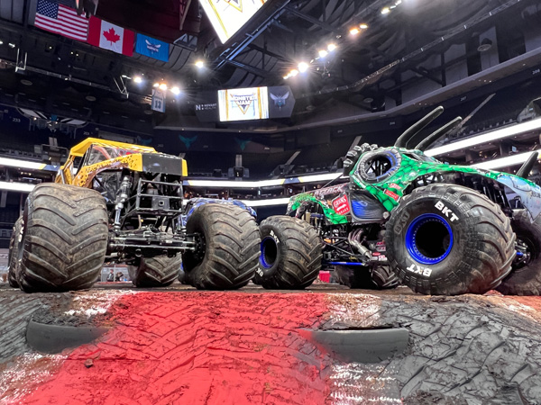 Earth Shaker and Jurassic Attack monster trucks