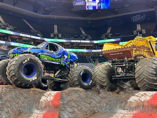 Velociraptor and Earth Shaker Monster Trucks