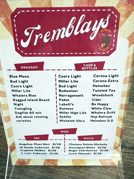 Tremblays Bar and Grill drinks