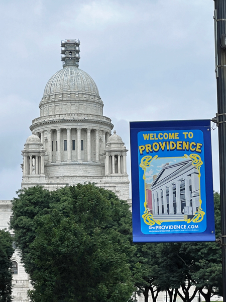 Providence RI State House and sign