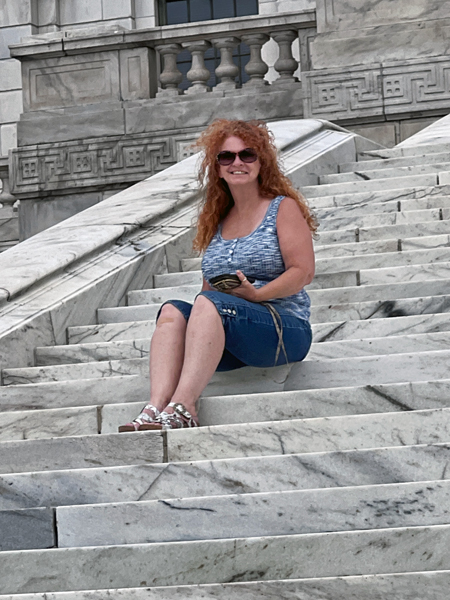 Ilse Blahak resting on the step