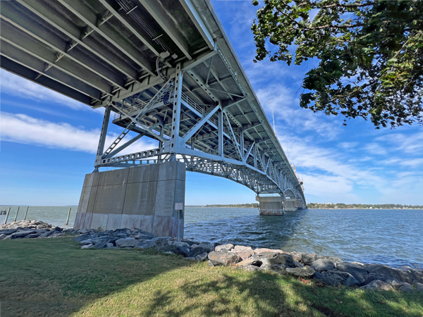 underneath the George P. Coleman Bridge