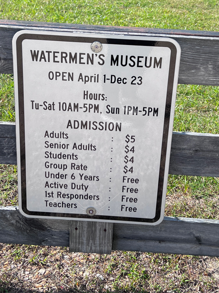 Watermen's museum hoursnad cost