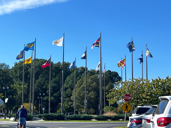 flags outside of The American Revolution Museum