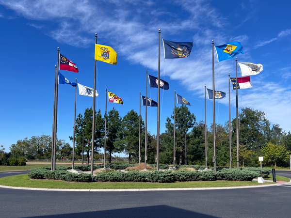 flags outside of The American Revolution Museum