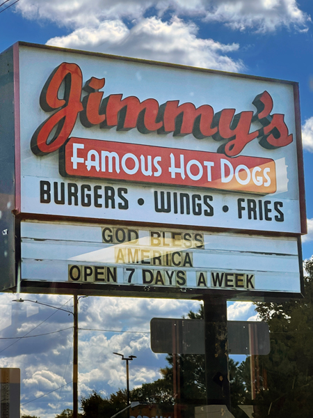 Jimmy's Famous Hot Dogs sign