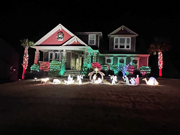 decorated house and manger