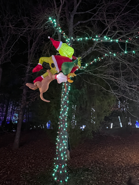 The Grinch climbing the tree with another rabbit