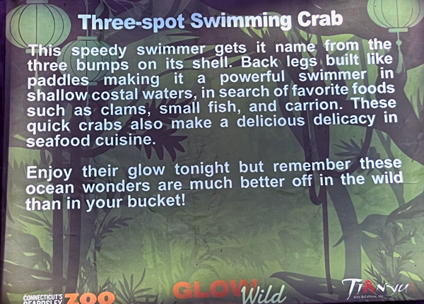 sign about 3-spot crab