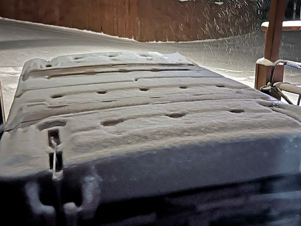 snow covered hot tub
