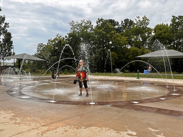 Karen Duquette at the splash pad