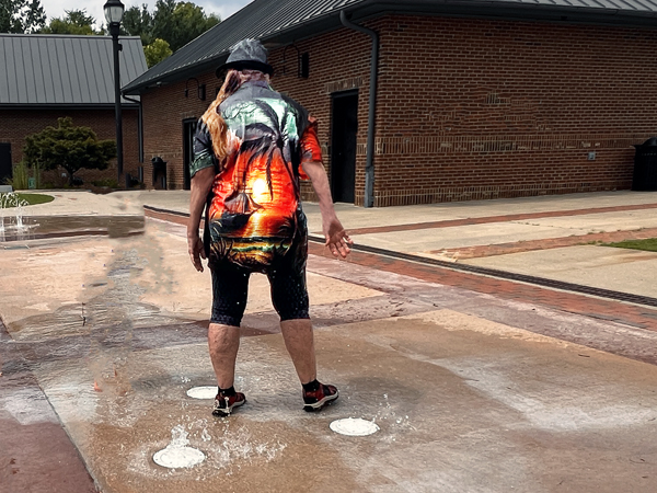 Karen Duquette at the splash pad