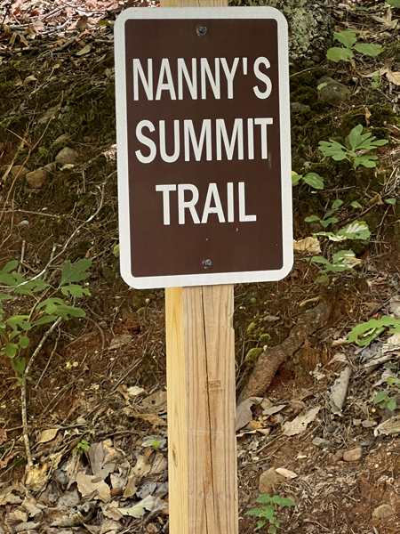 Nanny's summit trail sign