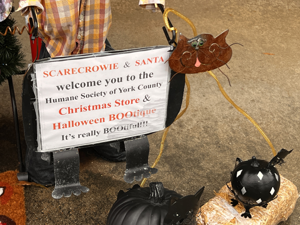 scarecrow and Santa sign