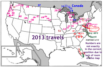 2013 travel map for the two RV Gypsies