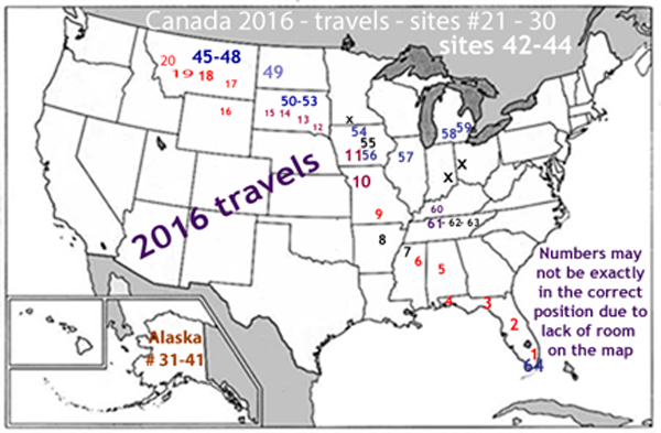 2016 travel map for the two RV Gypsies
