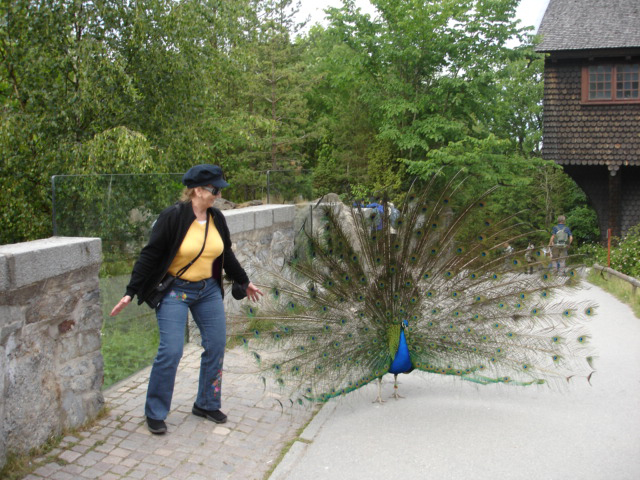 Karen Duquette and a peacock