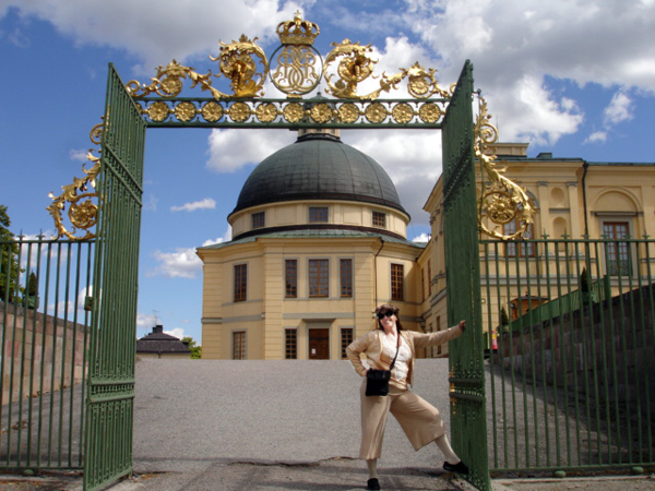 Karen Duquette at the entrance to the Drottingholm Palace