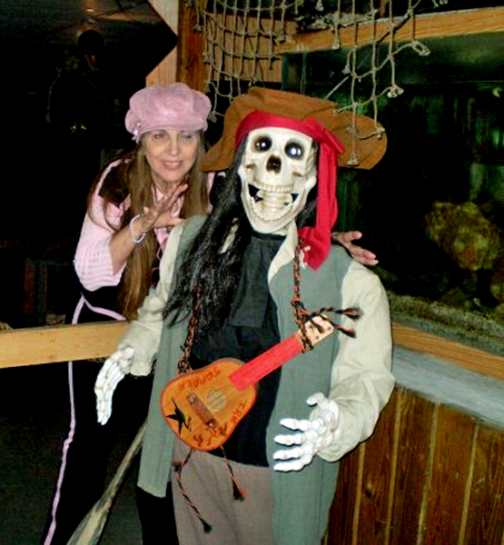 Karen Duquette and a skeleten