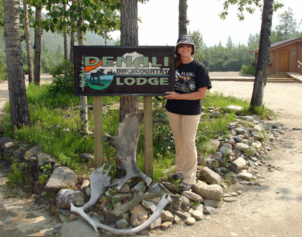Karen Duquette and sign - Denali Lodge