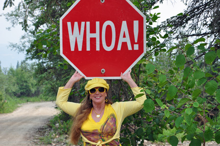 Karen and a "Whoa" sign